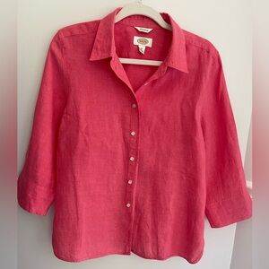 Talbots Irish linen women’s button up salmon pink coral Size 14